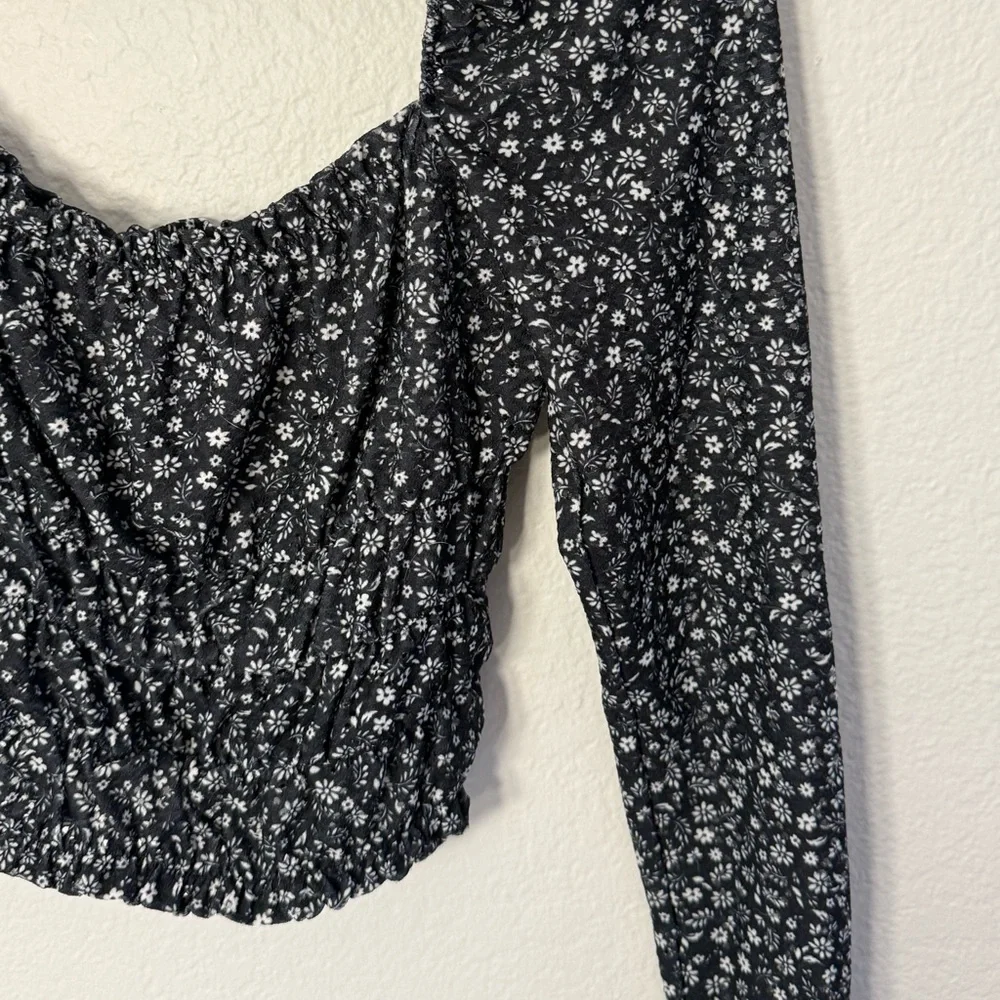 Topshop Black Floral Long Sleeve Blouse - Picture 4 of 5